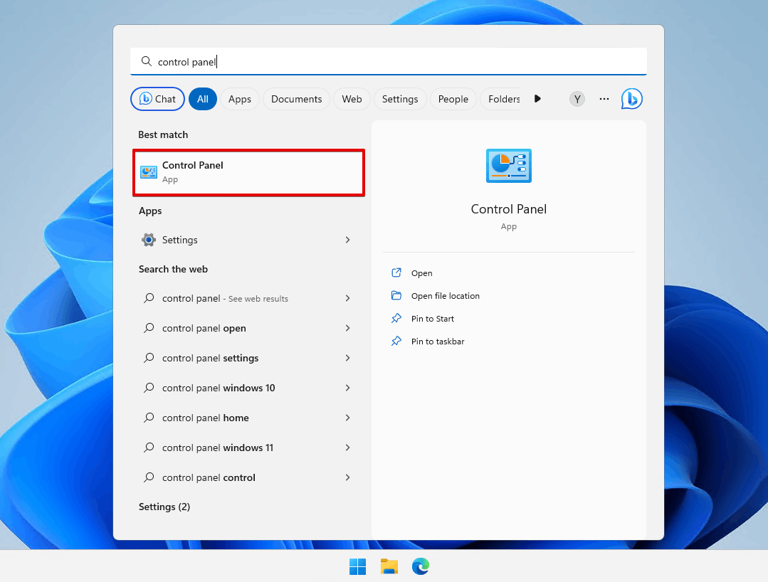 Opening Control Panel.