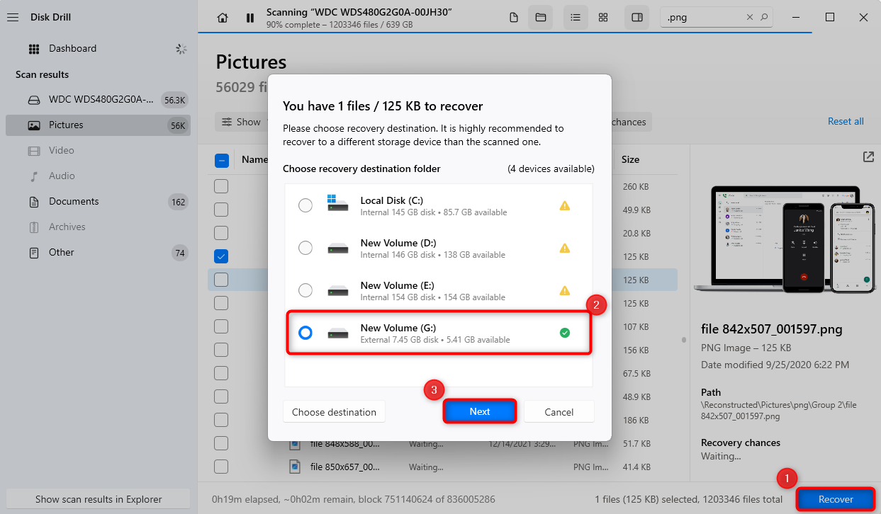 recovering files using Disk Drill