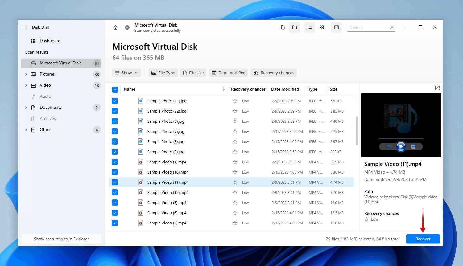 Återställer data som förlorades vid ominstallationen.