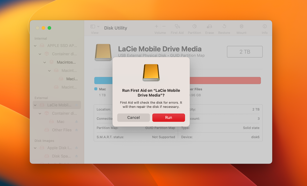 run first aid disk utility mac