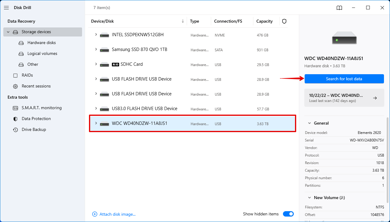 Selecting the unallocated hard drive.