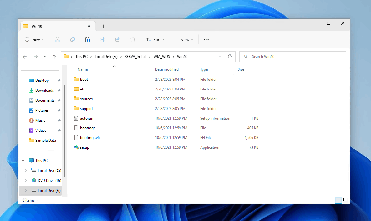 Examining the Windows 10 files.