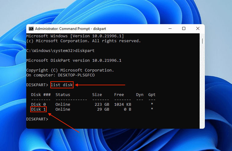 list disk command in Command Prompt