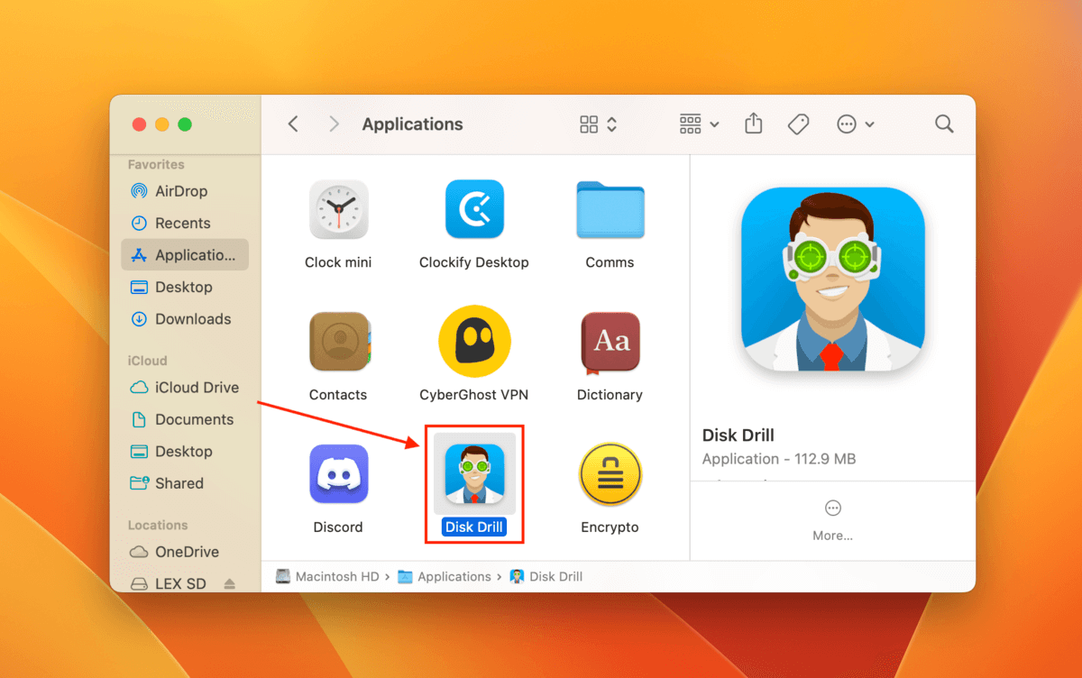 在 Finder 中的 Disk Drill 應用圖標