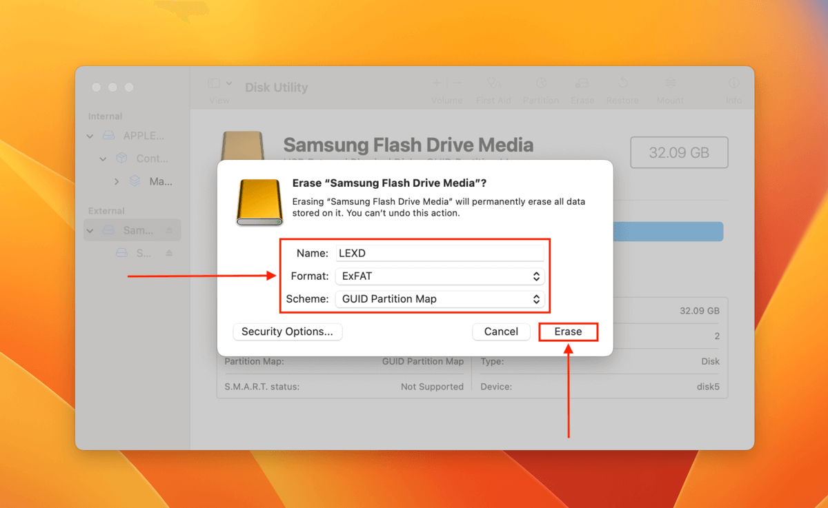 Erase dialog in Disk Utility