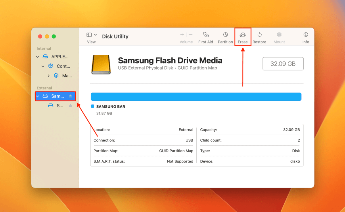 Erase button in Disk Utility