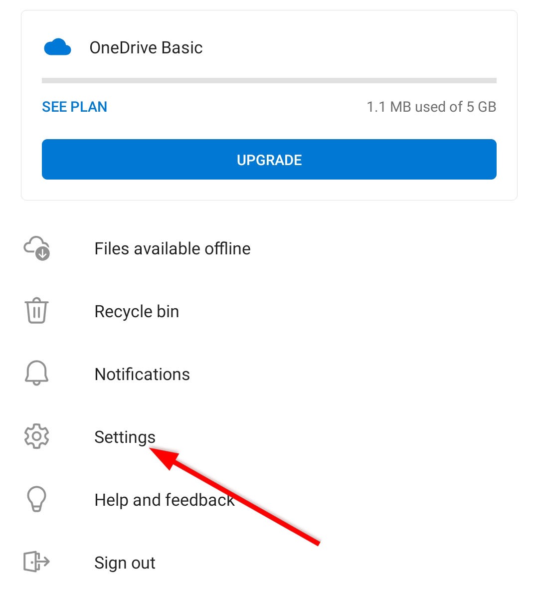 OneDrive Select Settings