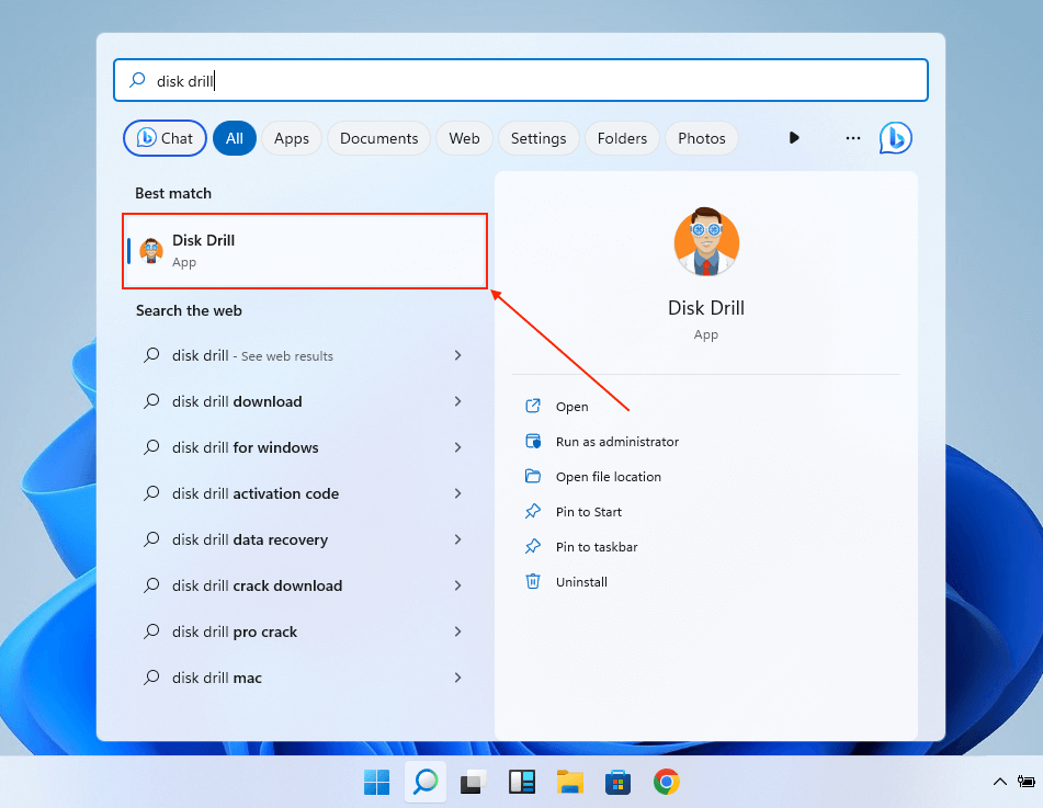 Disk Drill app in Start Menu