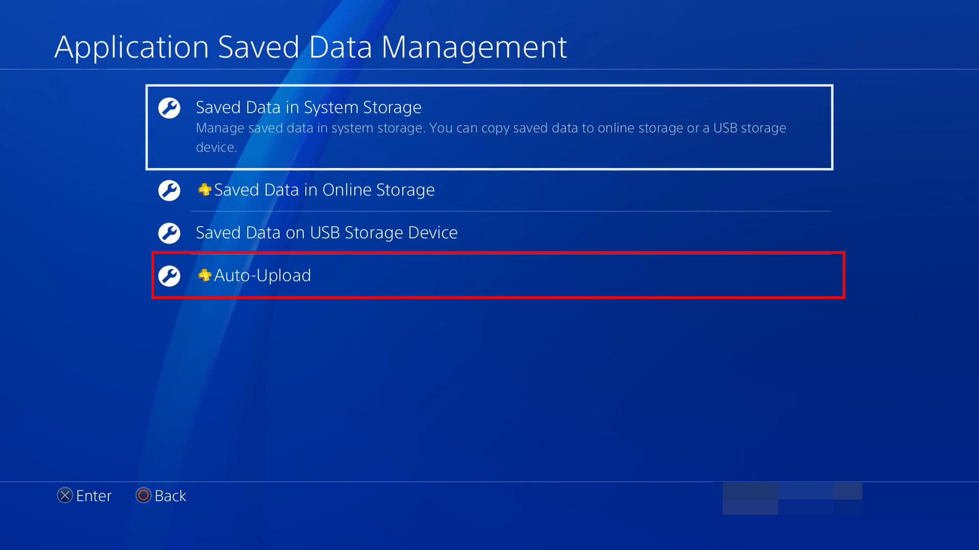 Select Auto Upload in PS4 settings