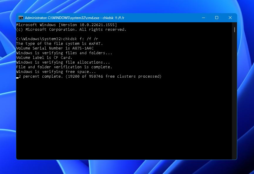 chkdsk scanning