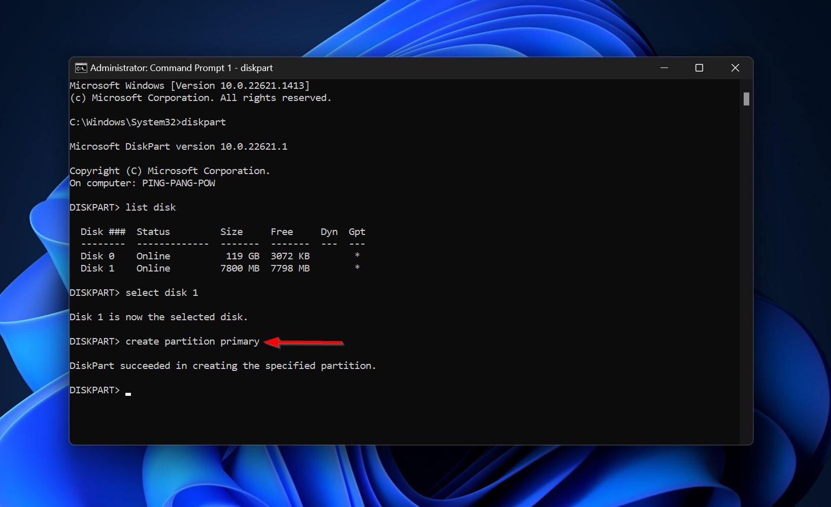 Create partition diskpart.