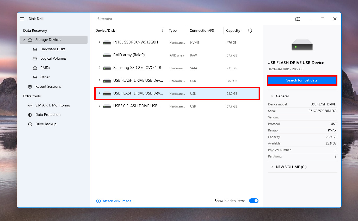 selecting disk from disk drill