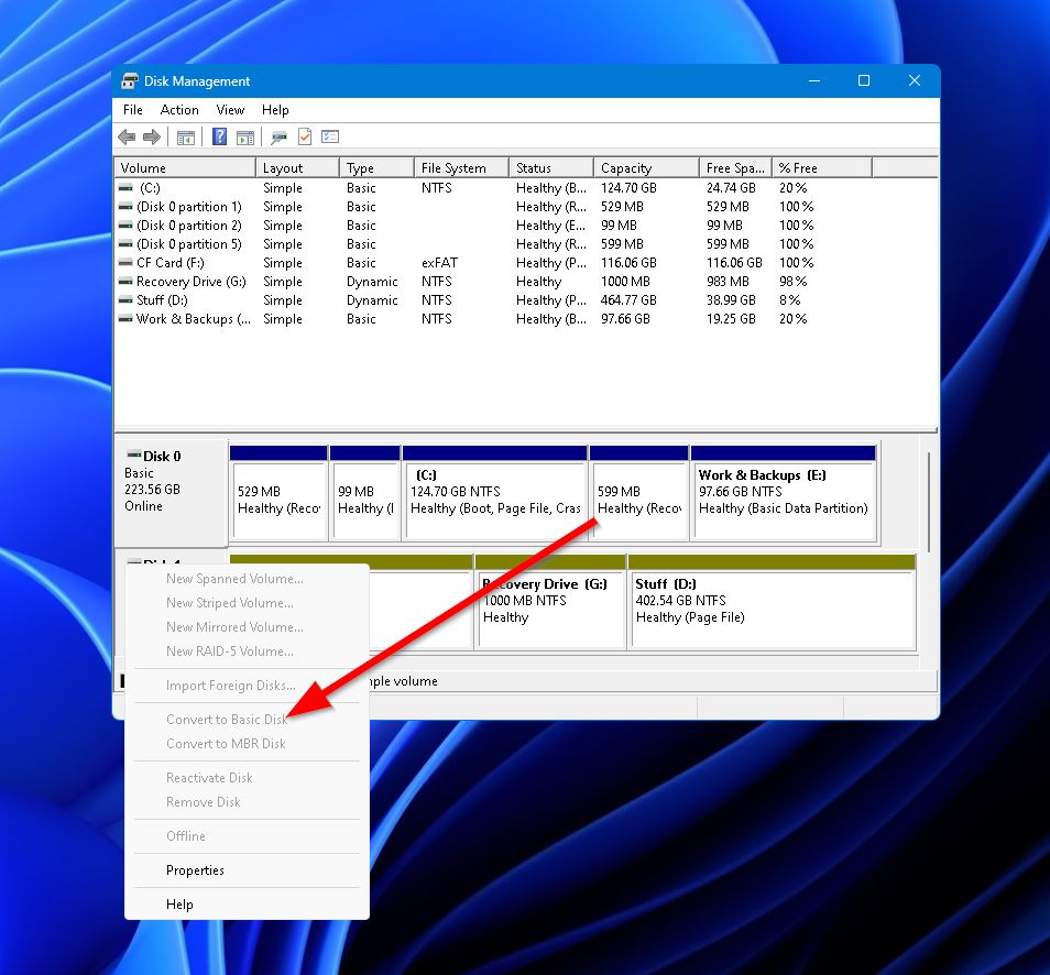 disk management convert basic