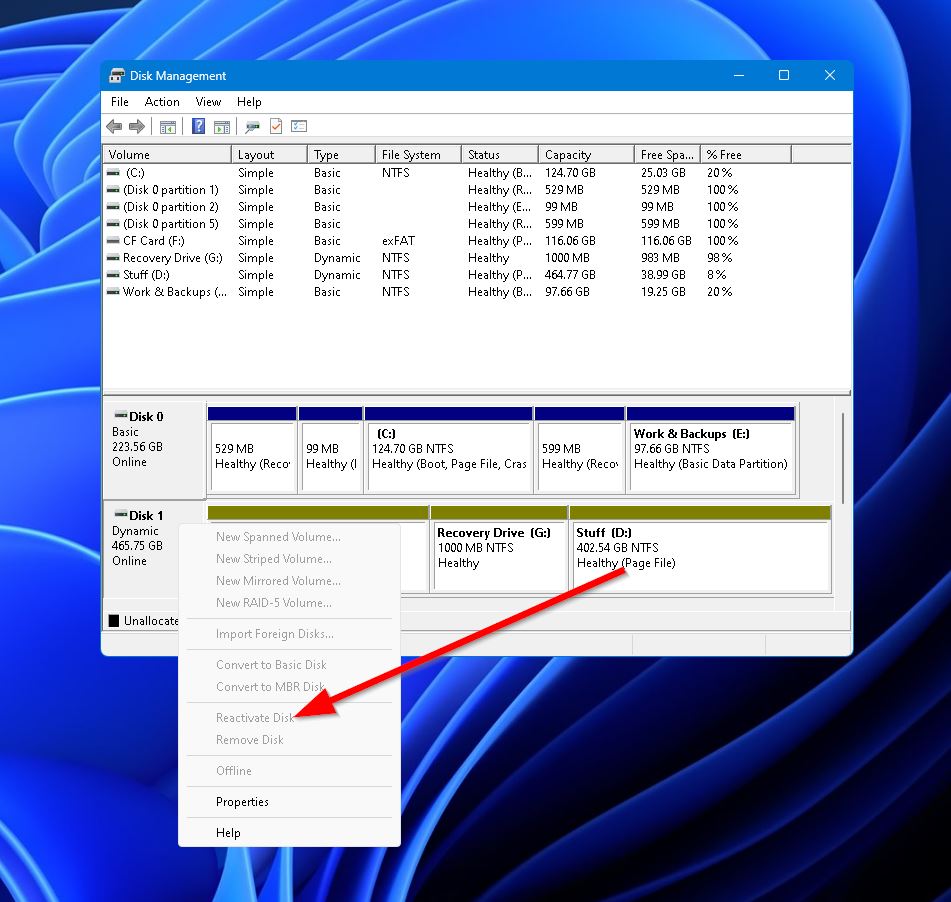 disk management reactivate