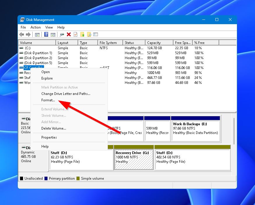 format card disk management