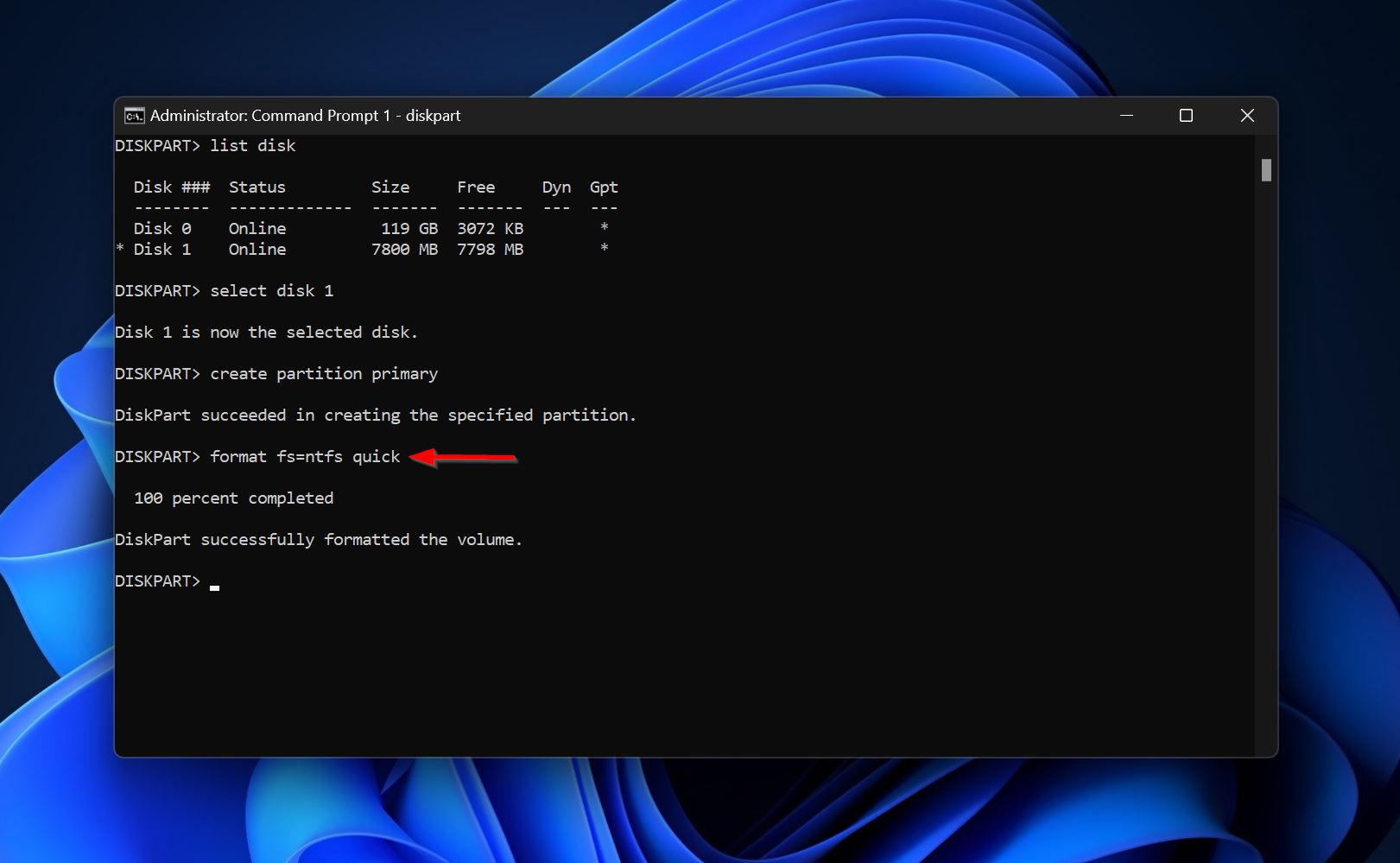 Format parameters diskpart.