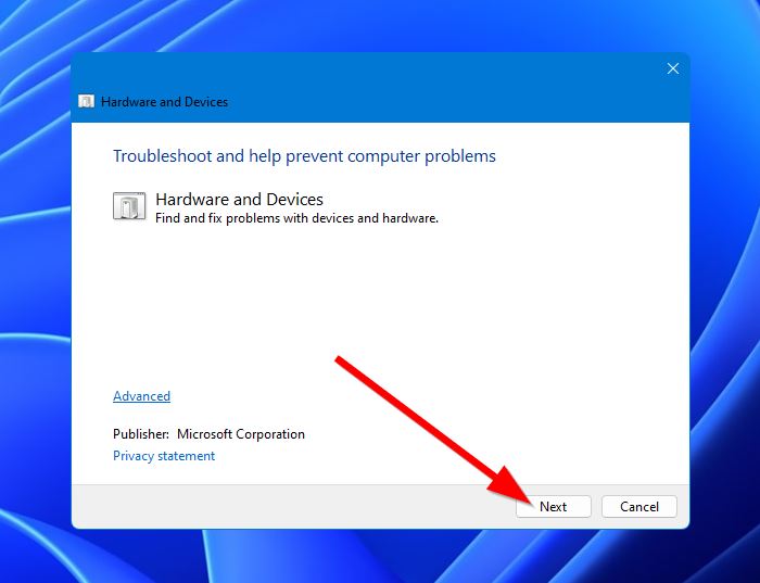 hardware devices troubleshooter