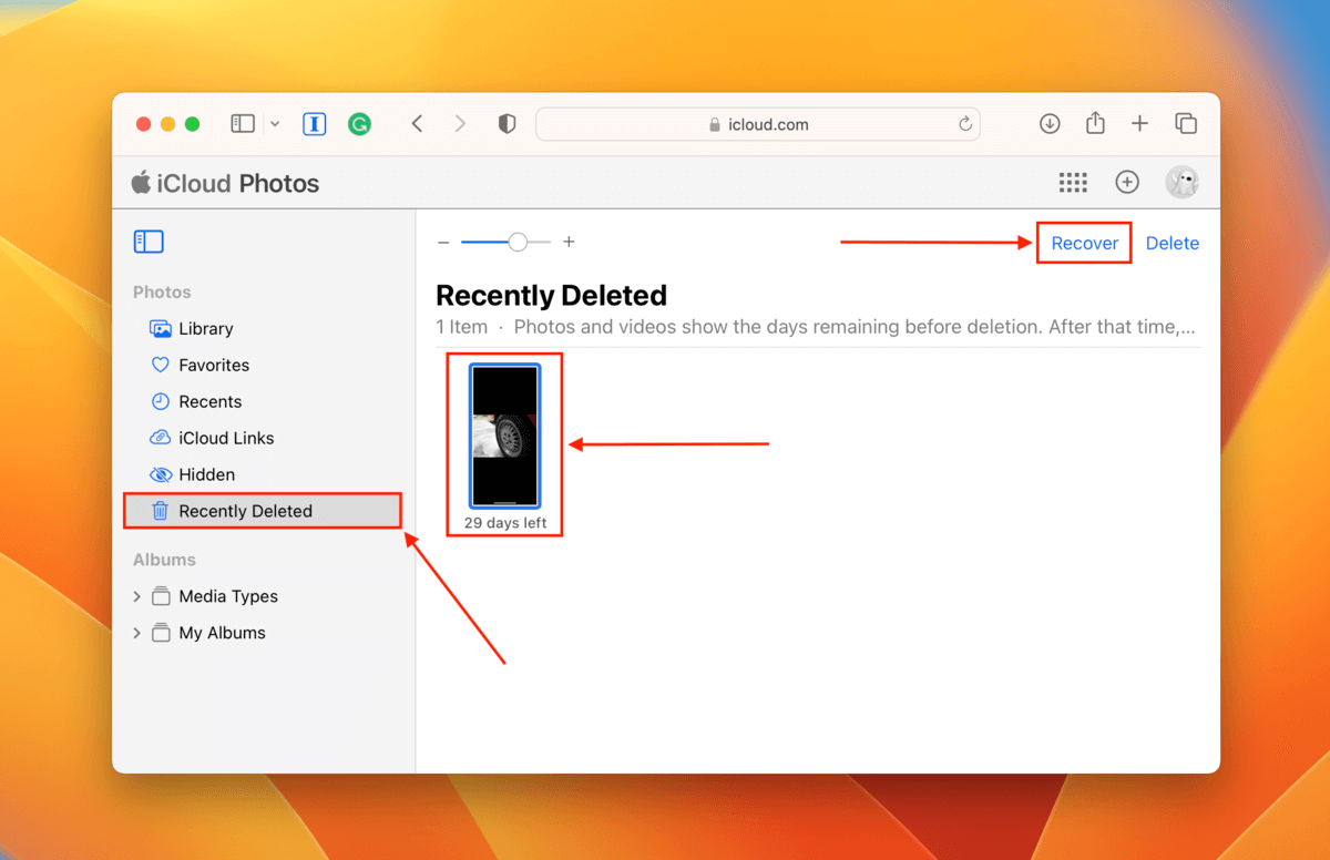 Carpeta eliminados recientemente en iCloud