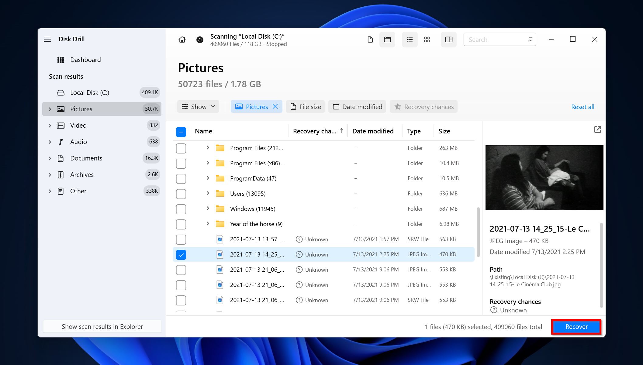 List of recoverable files in Disk Drill.