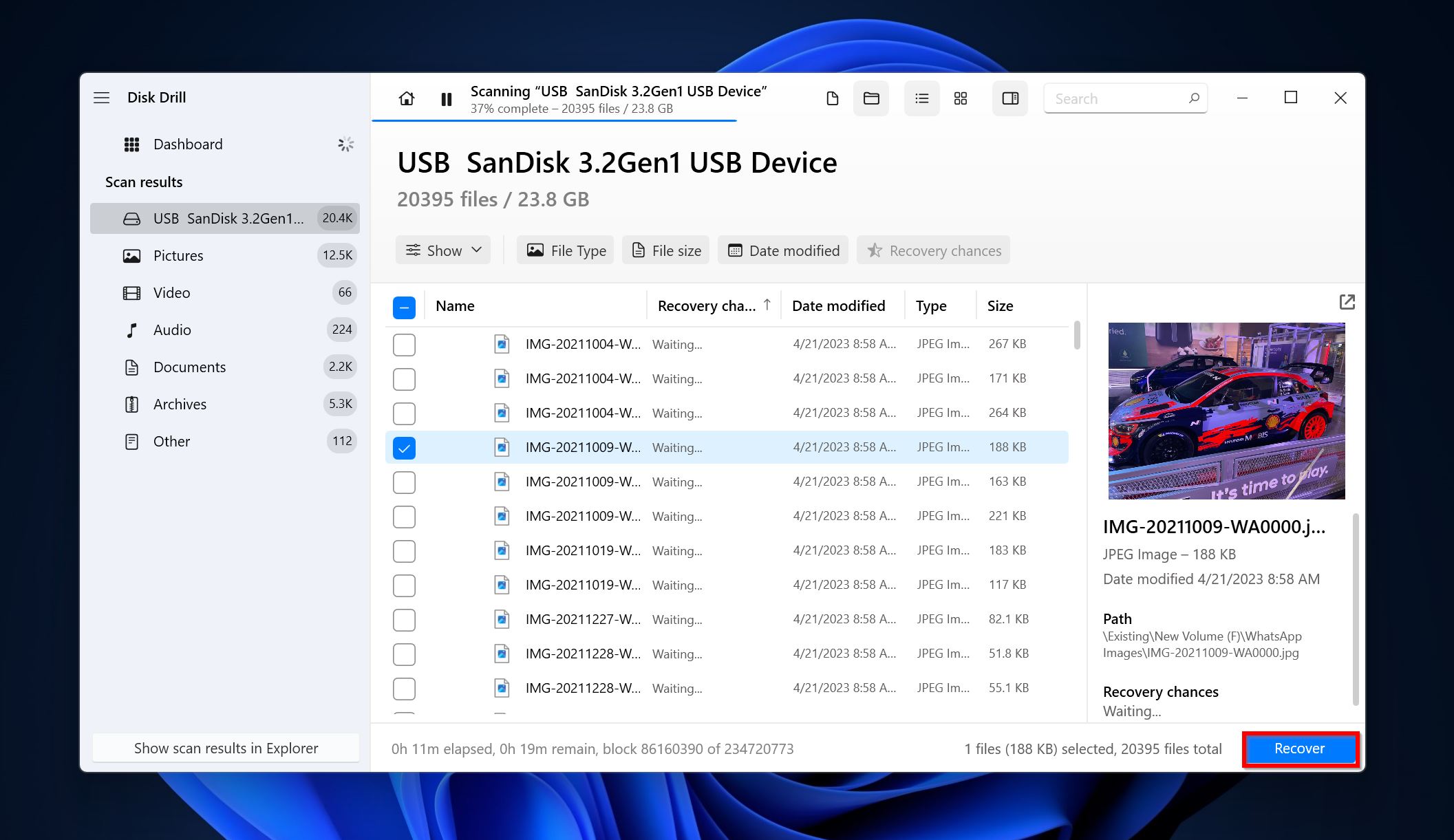 Återskapa data från USB-minnet.