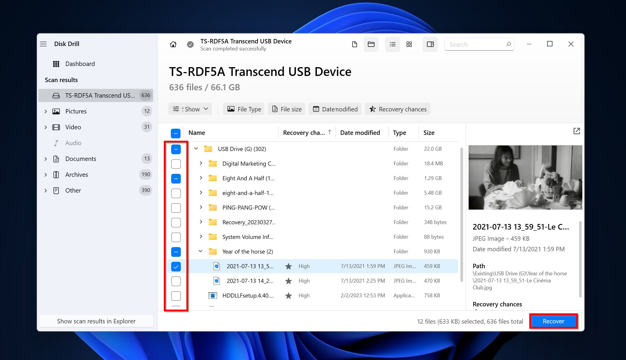 List of recoverable files.