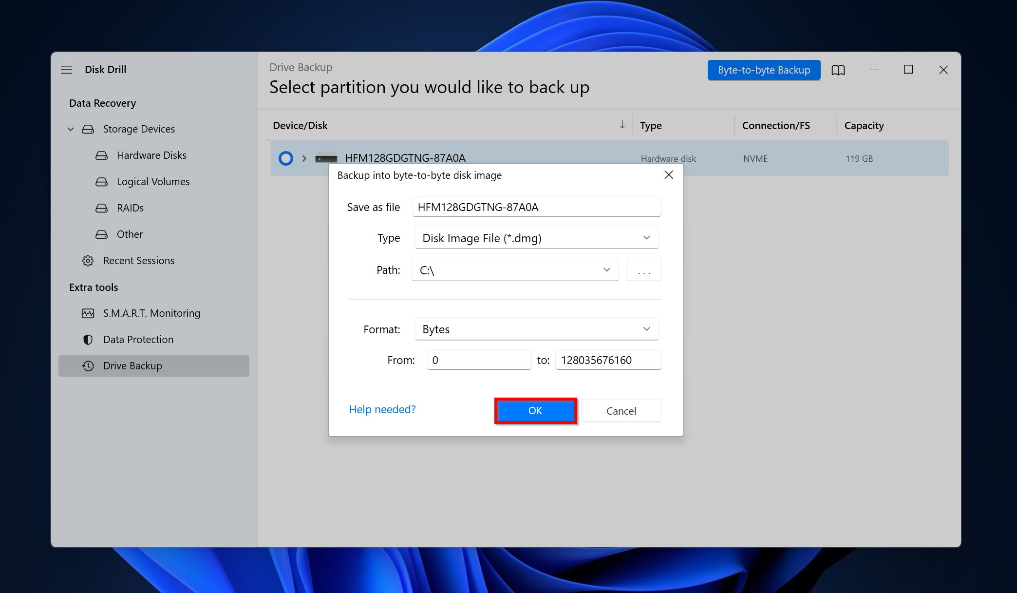 Disk image parameters.