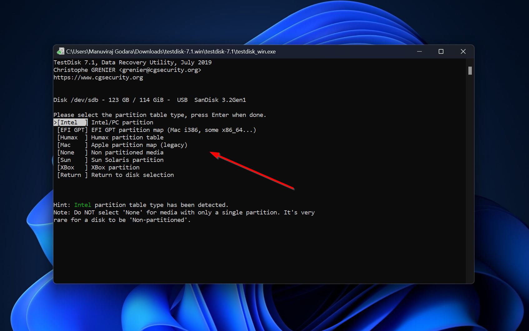 Partition table type.