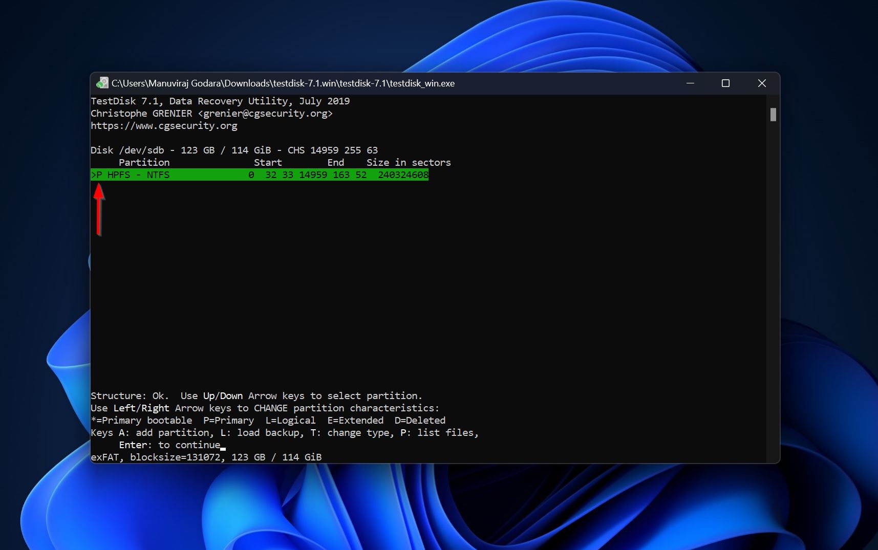 Primary partition TestDisk.