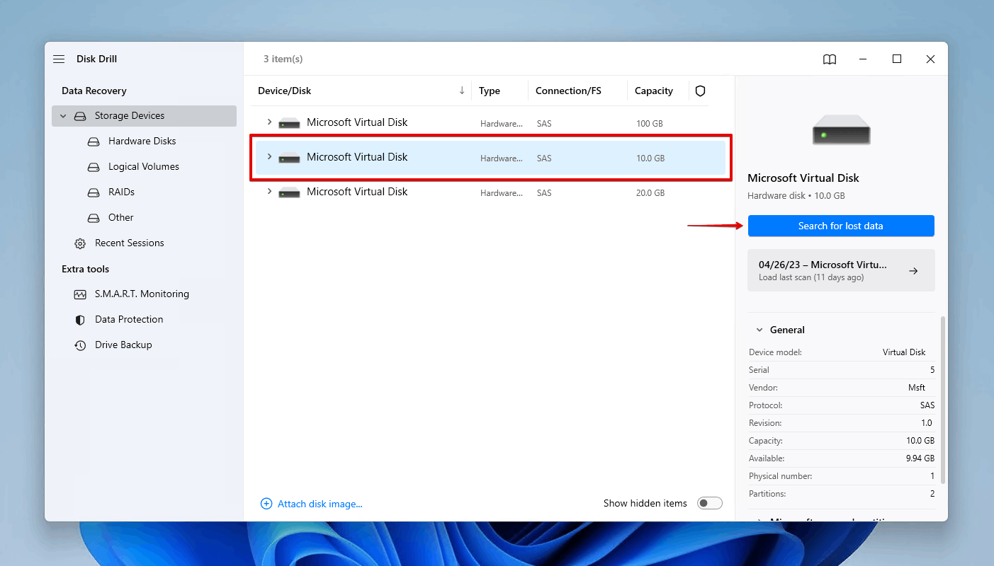 Scanning the disk with Disk Drill.