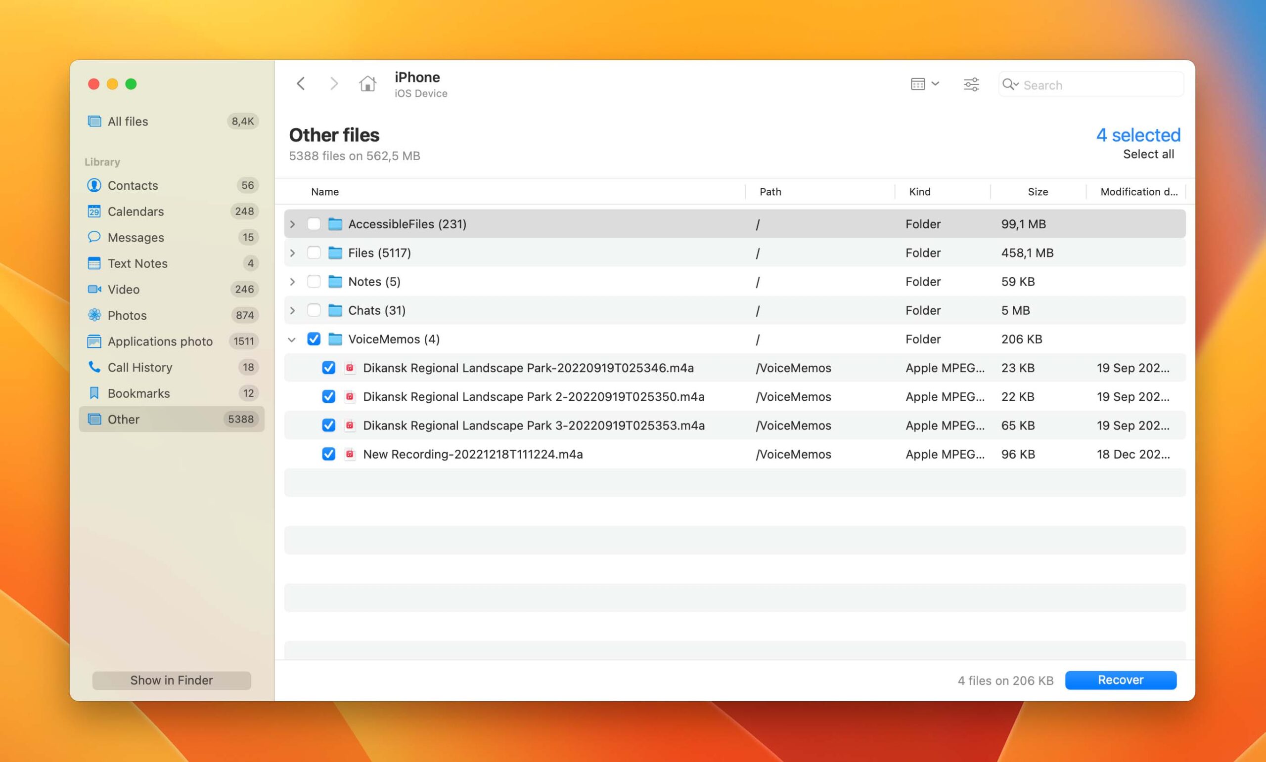 selecteer voicememos voor herstel