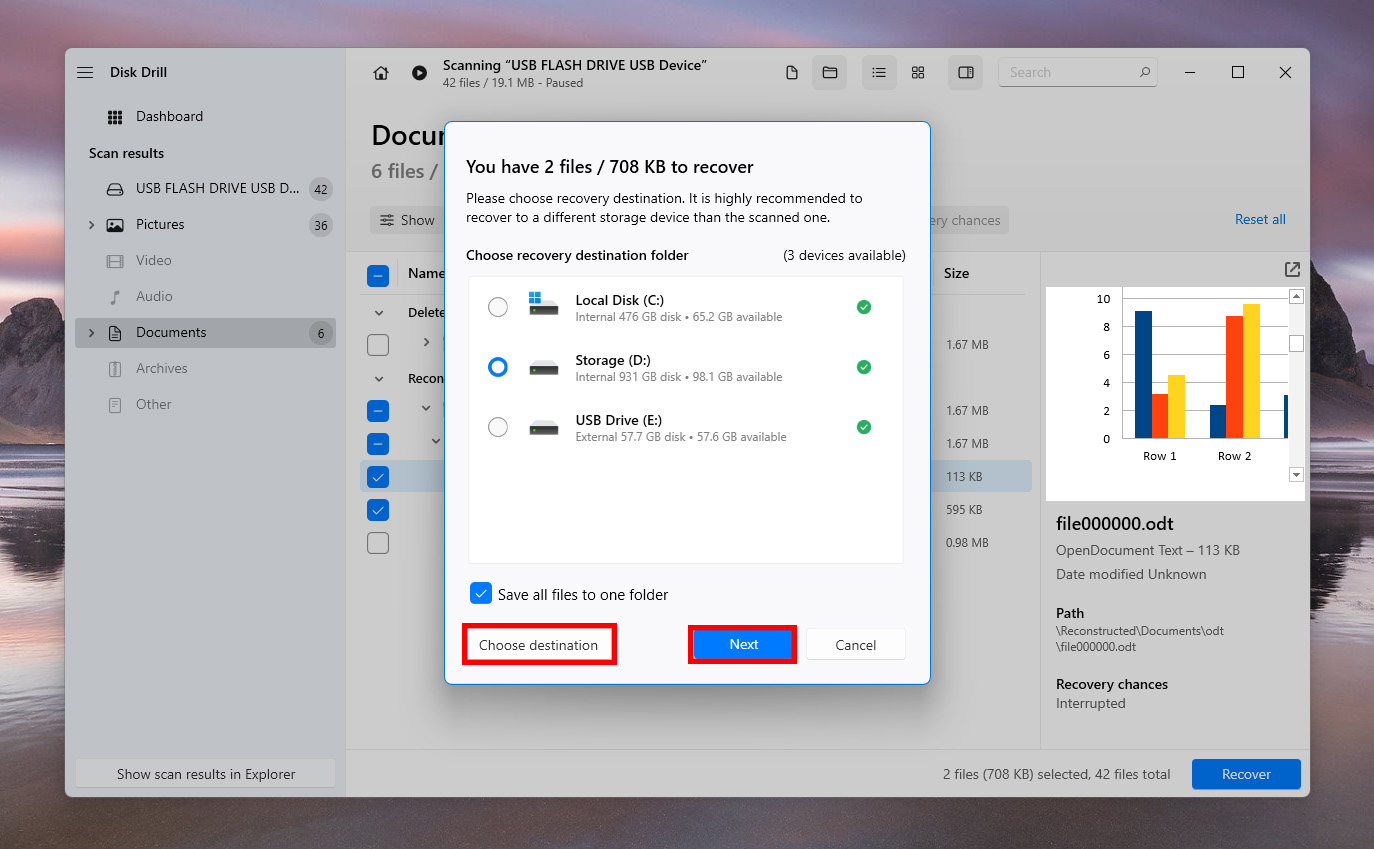 selecting destination for data recovery