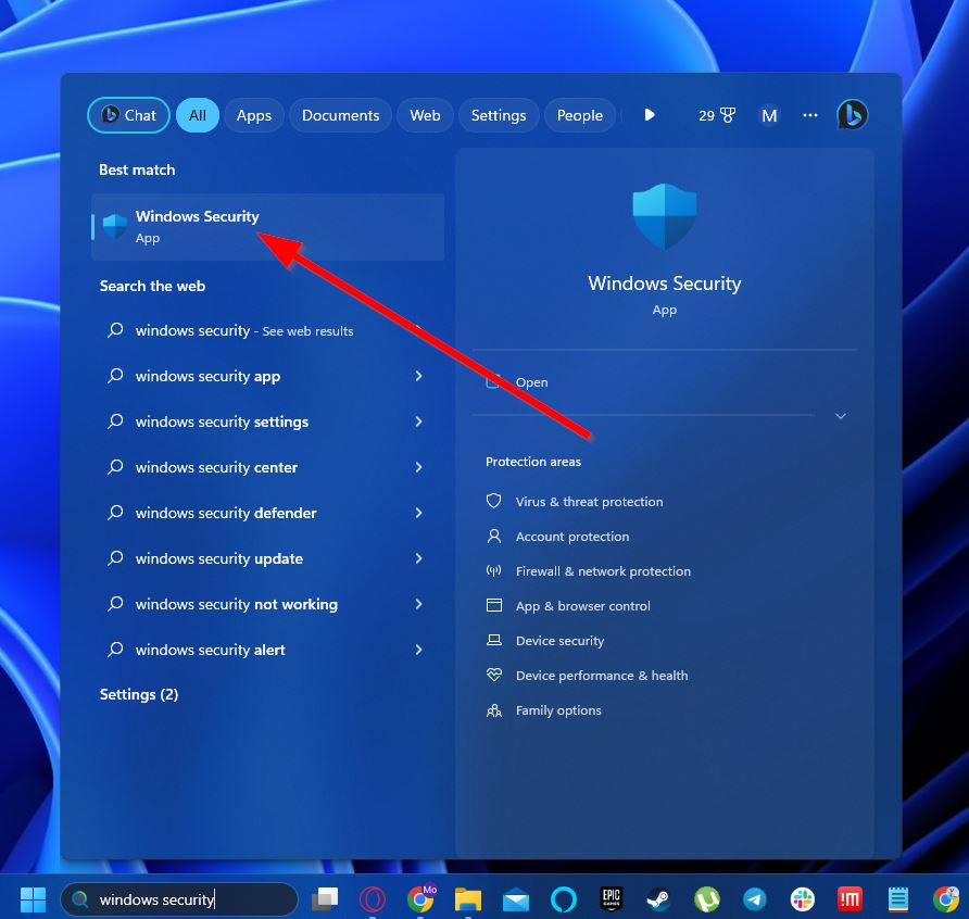 taskbar search windows security