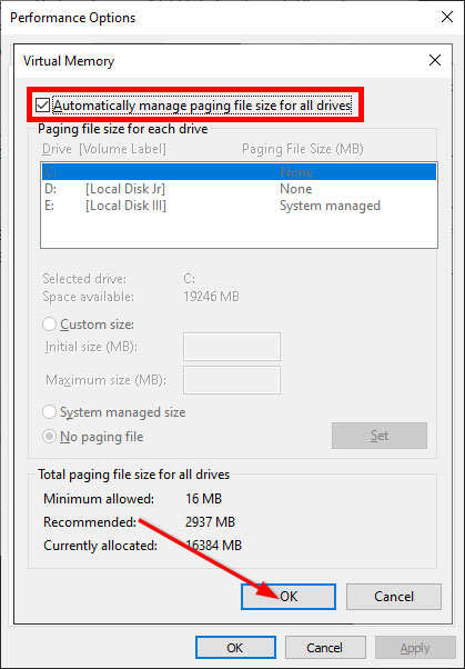 automatically manage paging file size for all drives