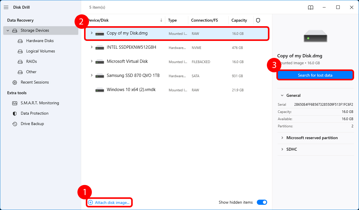 attaching disk image