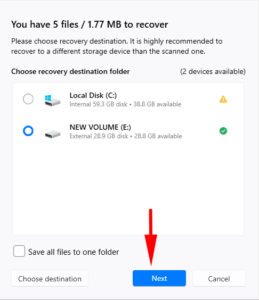 Choosing the output location.