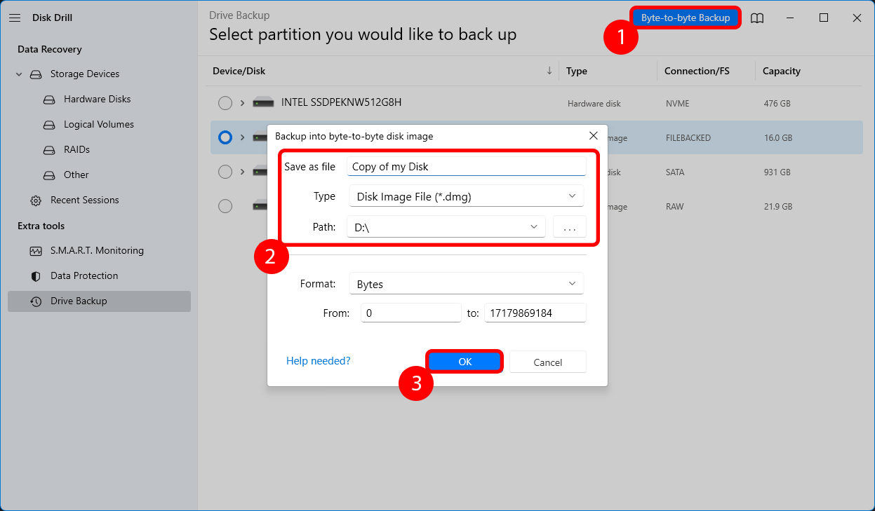 creating byte to byte backup