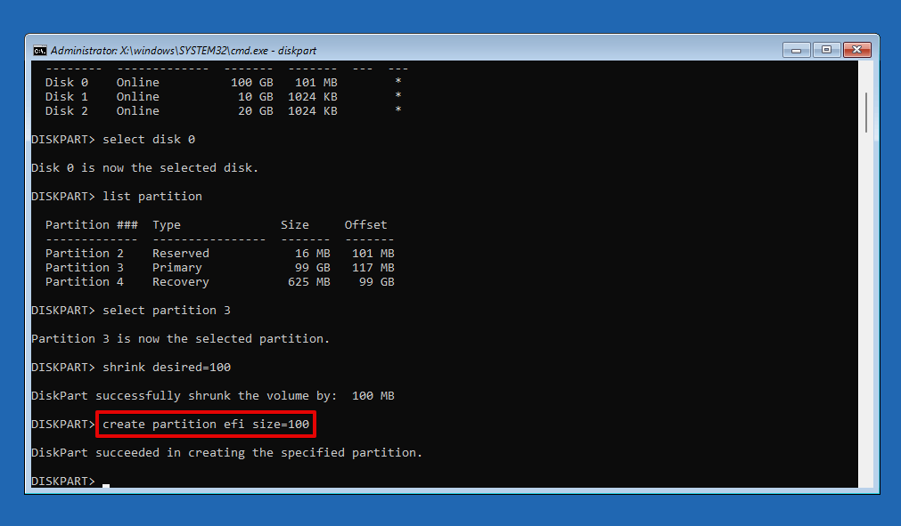 Creating a partition.