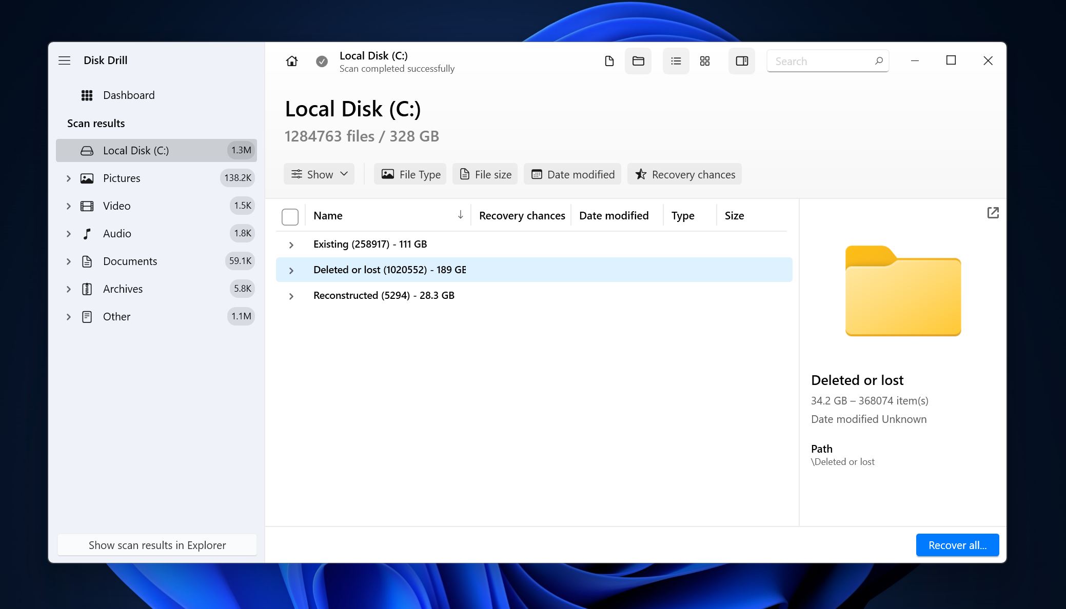 Data recoery sections.