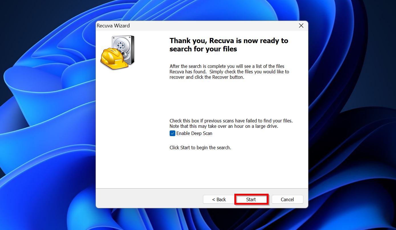 Begin scan Recuva.