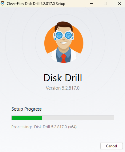 Disk Drillin asentaminen Windowsiin.