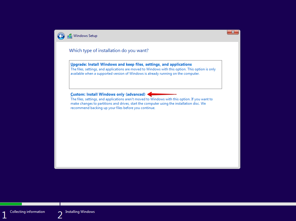 Installing Windows (custom).