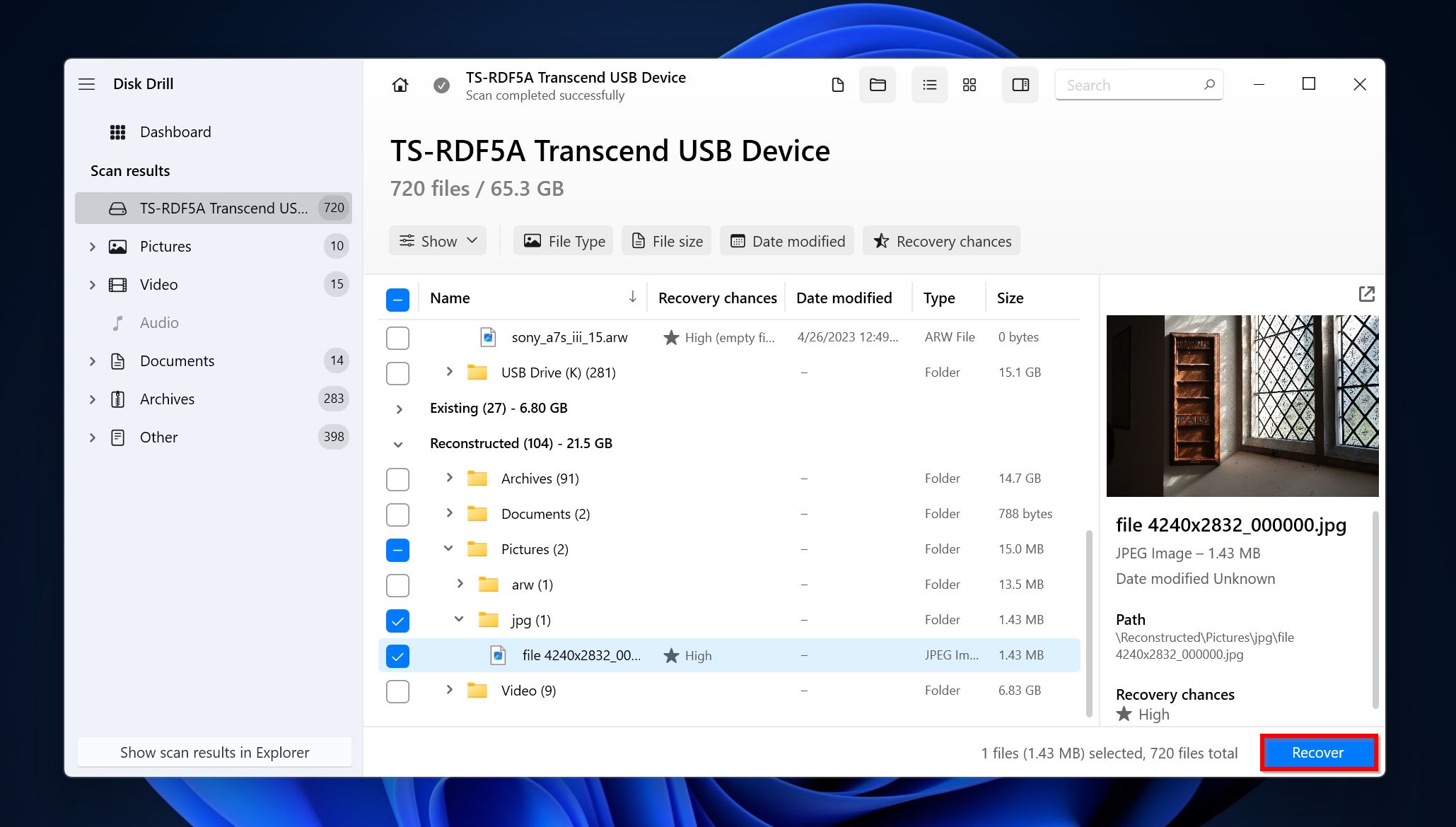 List of recoverable files in Disk Drill.