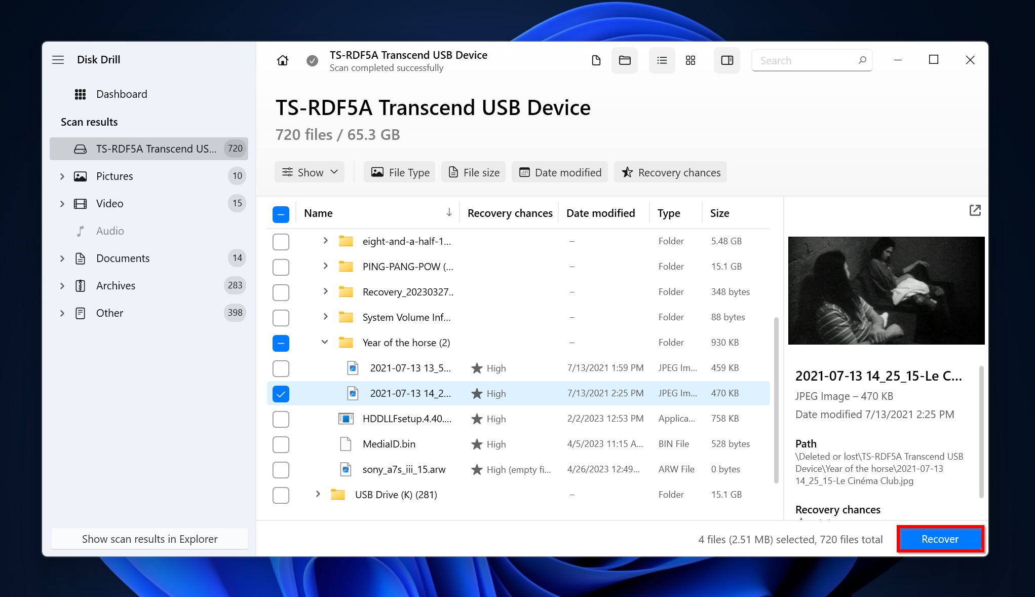 List of recoverable files in Disk Drill.