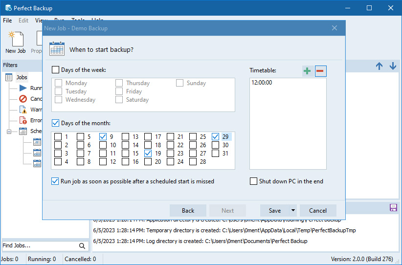 Choosing Date/Time for automatic Backups