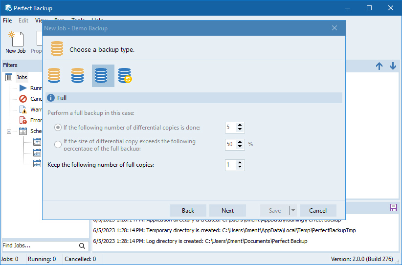 Selecting Backup Settings