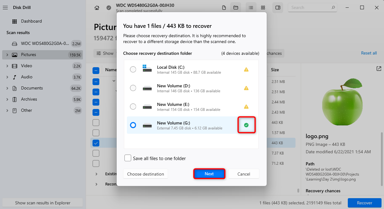 Recovering files using Disk Drill.