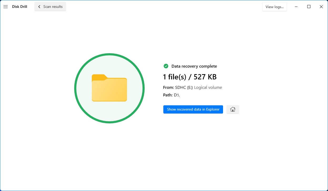 recovery complete message in disk drill