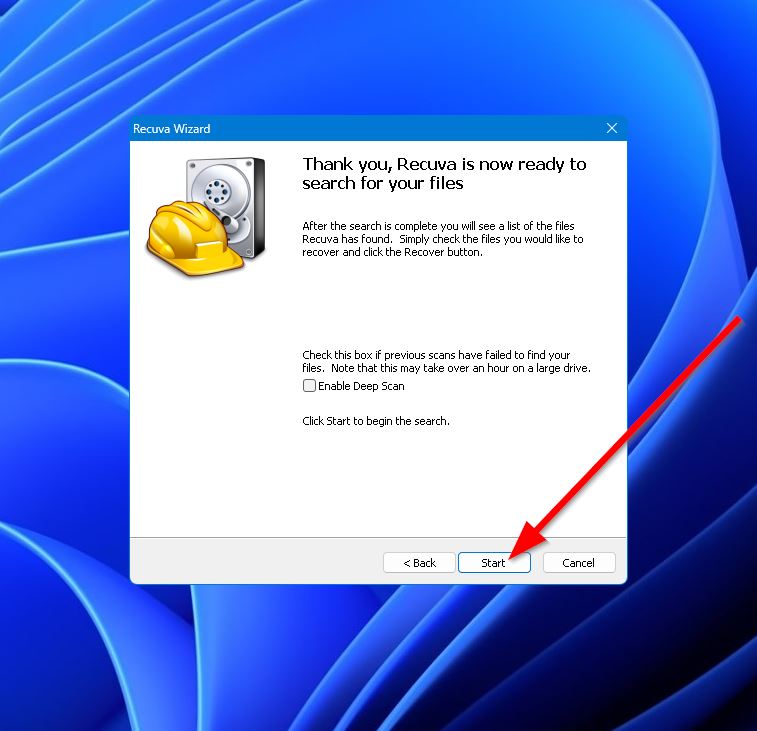 recuva start scan