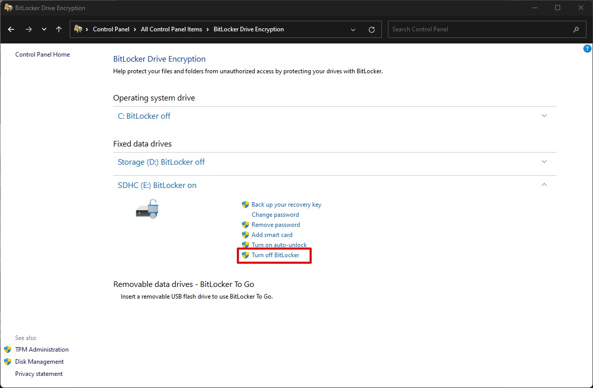 Turn Off BitLocker