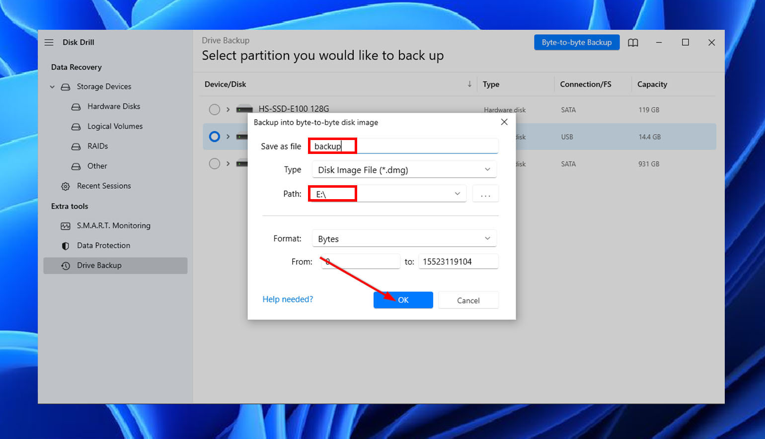 backup into byte-to-byte